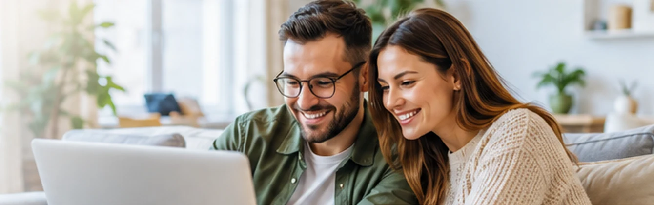 Couple reviewing mortgage options together at home