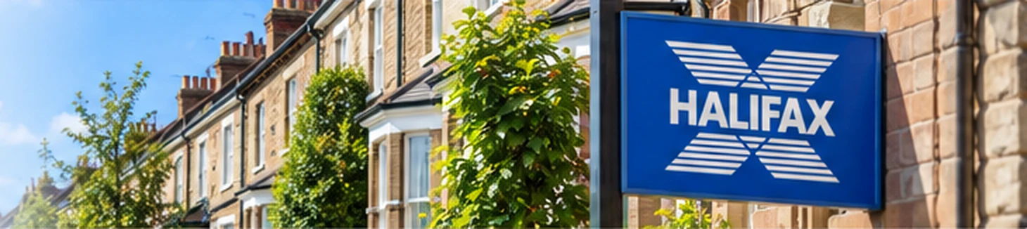 British terraced homes alongside a Halifax branch sign